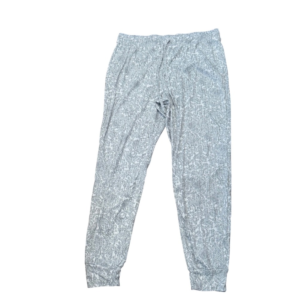 Tahari Womens Gray White Paisley Ribbed Pajama Jogger Pants Large Loungewear
